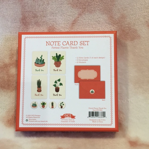 Potted Plants Succulents Cactus Thank You Note Boxed Set 12 notes 4 designs NWT - Picture 7 of 16